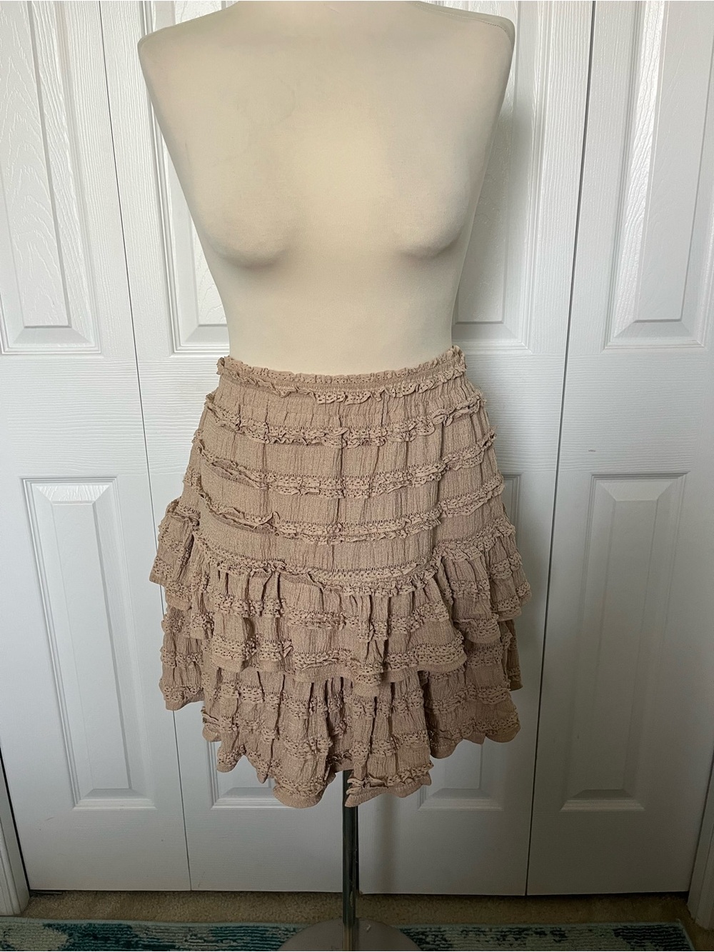Tiered Ruffle Mini Skirt in Light Taupe